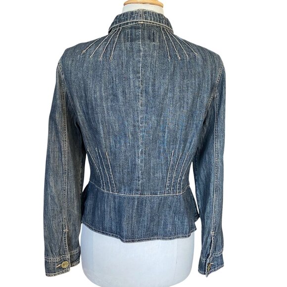 Vintage AMI Denim Fitted Y2K Peplum Jean Jacket Washed Blue Western Grunge 90s-M - Picture 9 of 11